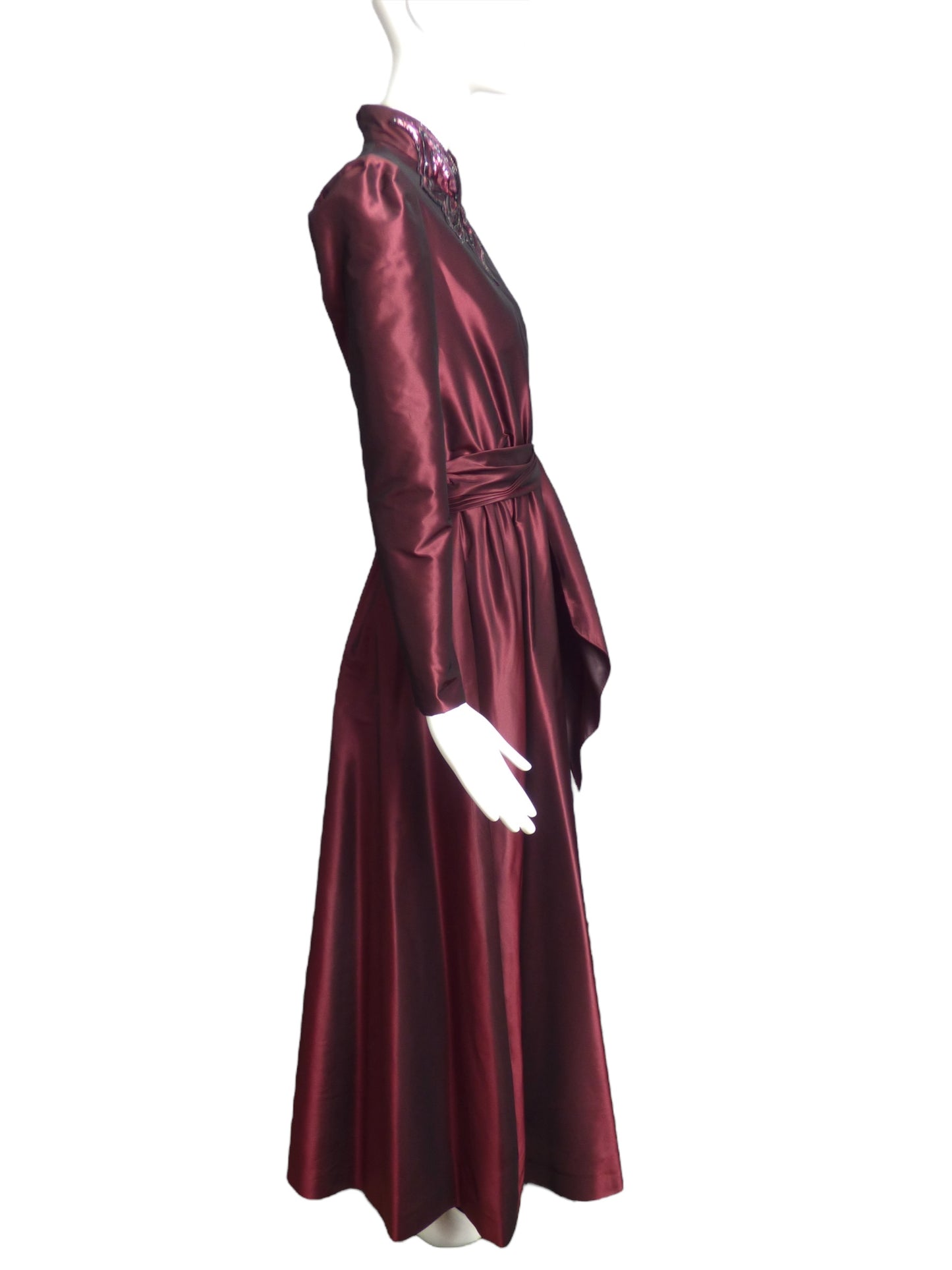 JEAN-LOUIS SCHERRER- 1980s Burgundy Sequin Taffeta Gown, Size 8