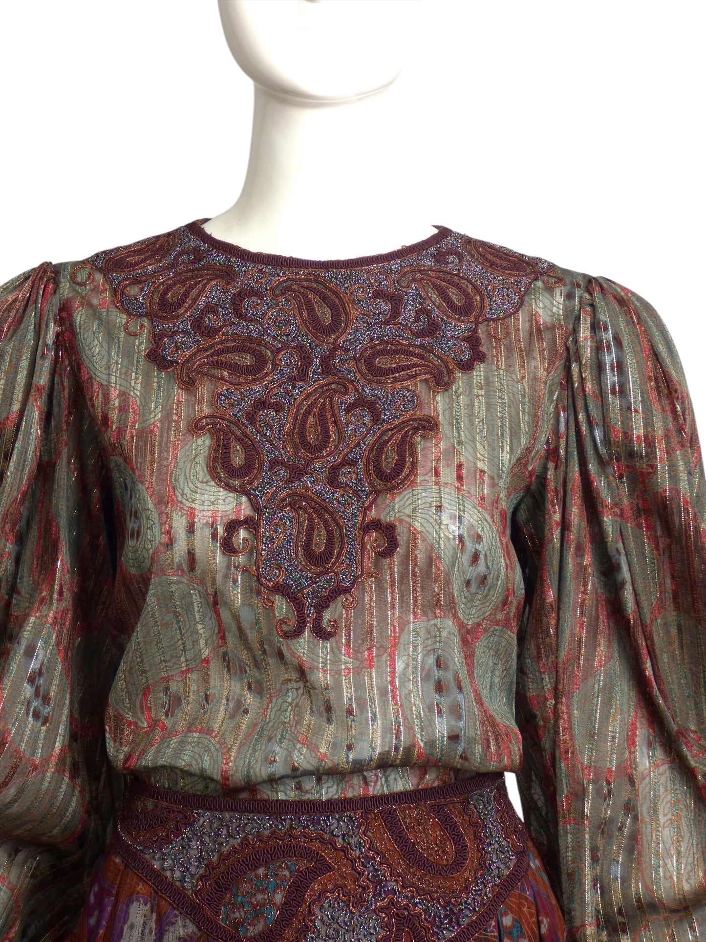 1970s 2pc Metallic Paisley Ensemble, Size 6