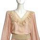 OSCAR DE LA RENTA- 1970s Pink SIlk Jacquard & Lace Ensemble, Size 10