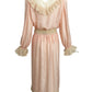 OSCAR DE LA RENTA- 1970s Pink SIlk Jacquard & Lace Ensemble, Size 10