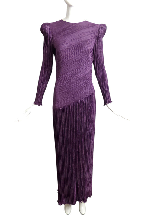 MARY MCFADDEN- 1980s Purple Plisse Gown, Size 8