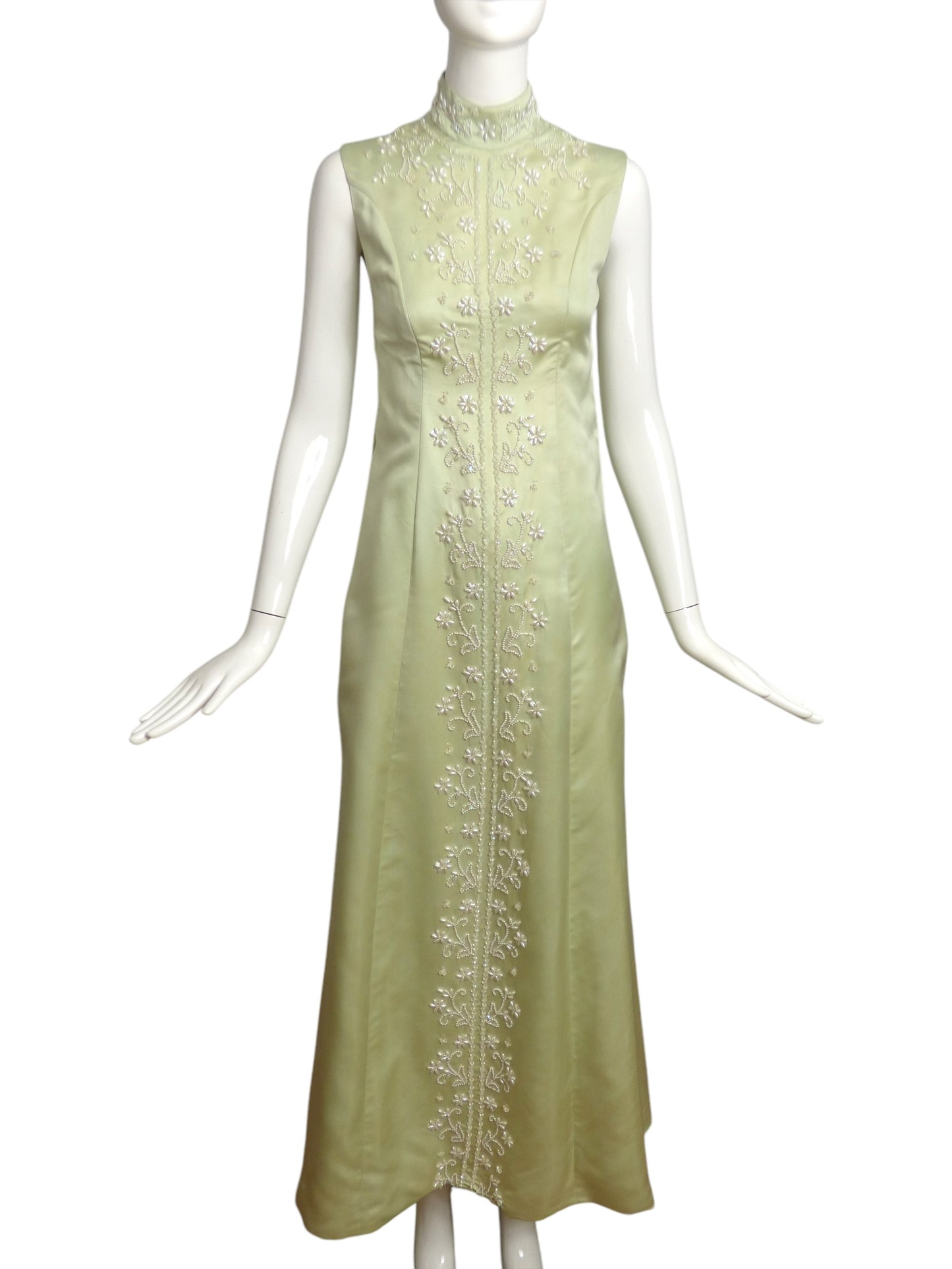 BIANCHI- 1972 Green Beaded Siilk Gown, Size 2