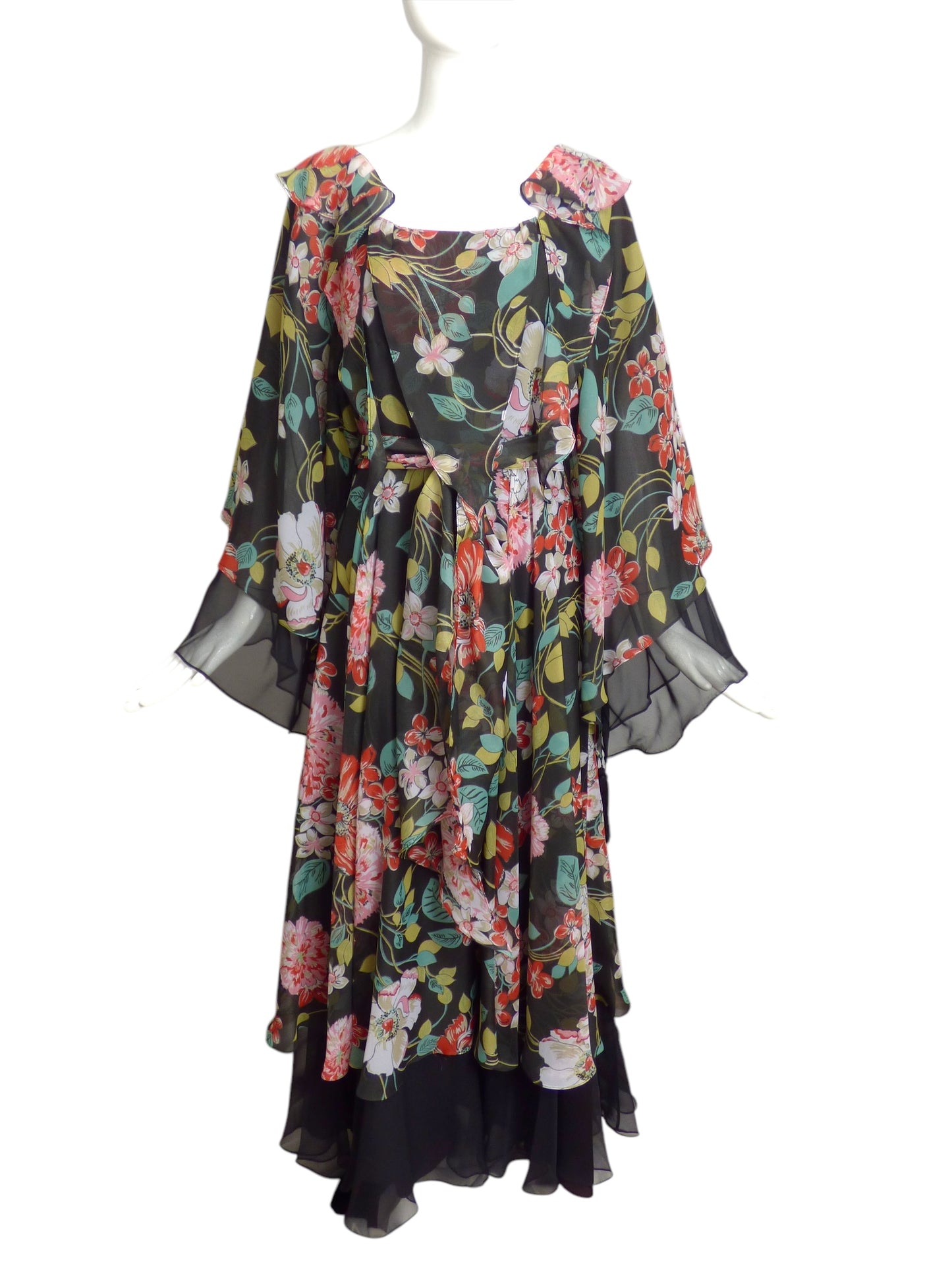 JEAN VARON- 1974 Tiered Floral Chiffon Dress, Size 8