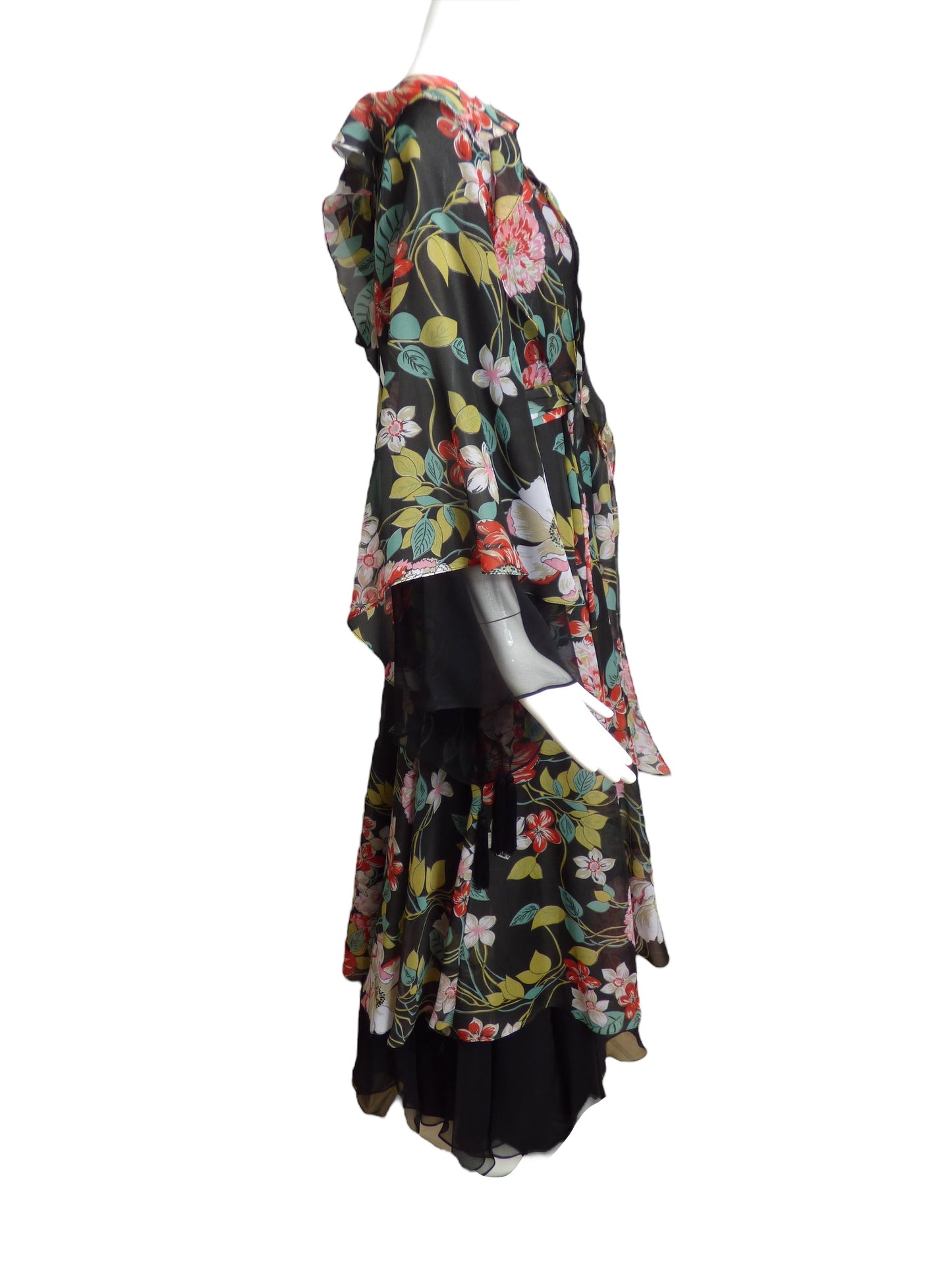 JEAN VARON- 1974 Tiered Floral Chiffon Dress, Size 8