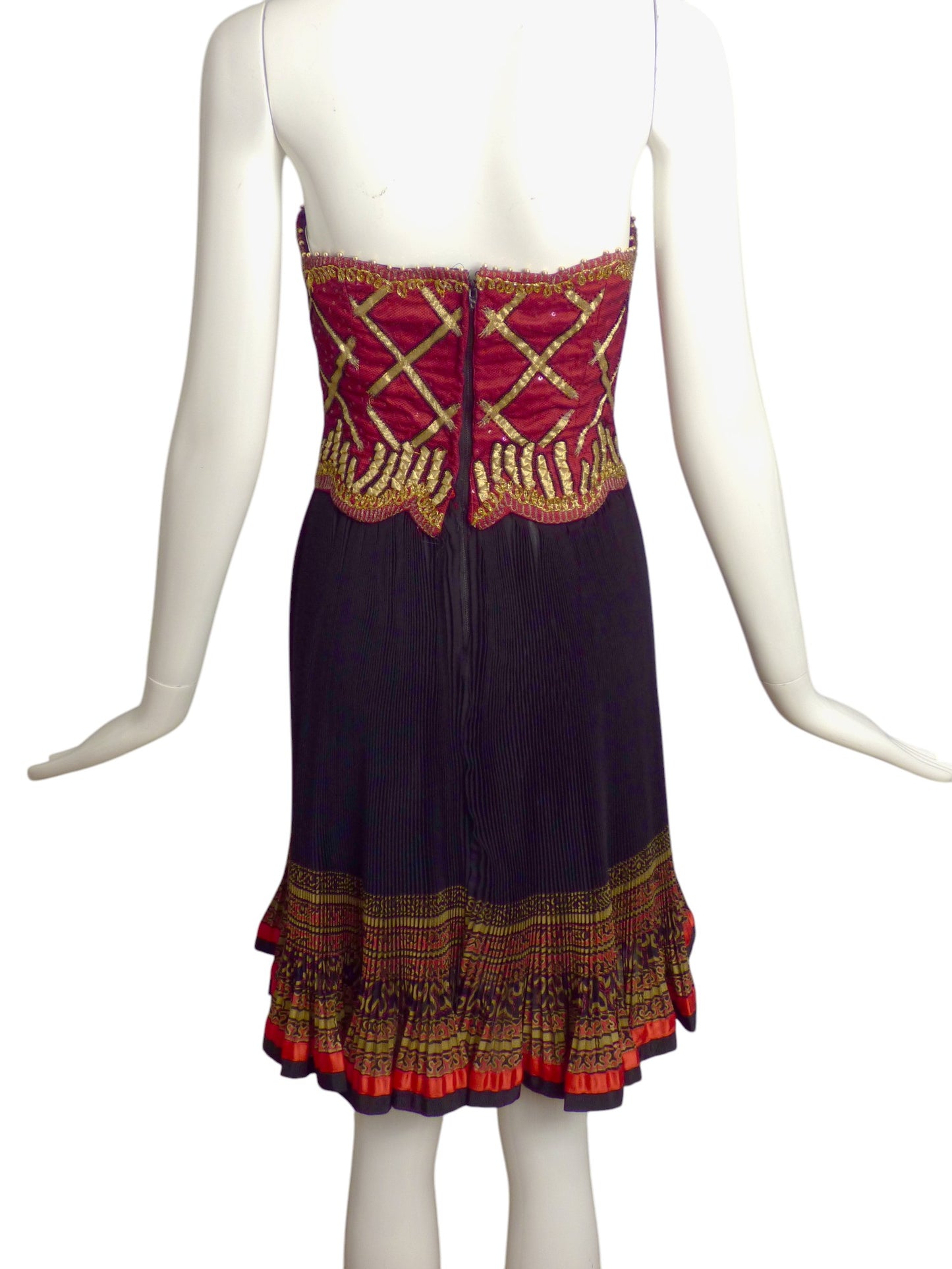 ZANDRA RHODES- 1980s Beaded Plisse Cocktail Dress, Size 2