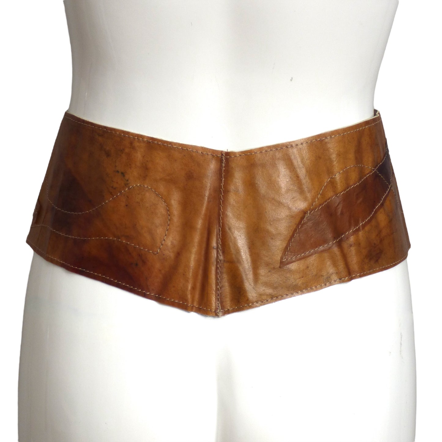 1980s Brown Leather Appliqué Waist Belt