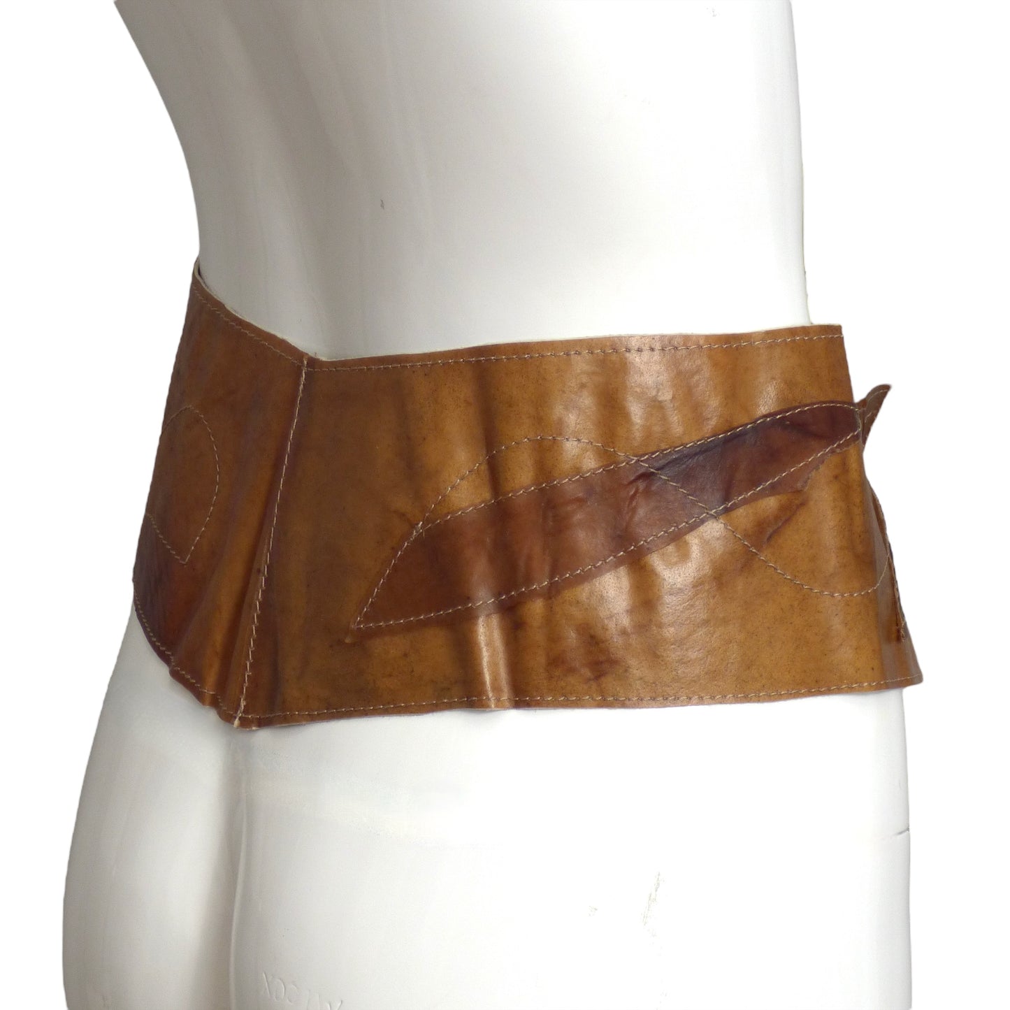 1980s Brown Leather Appliqué Waist Belt