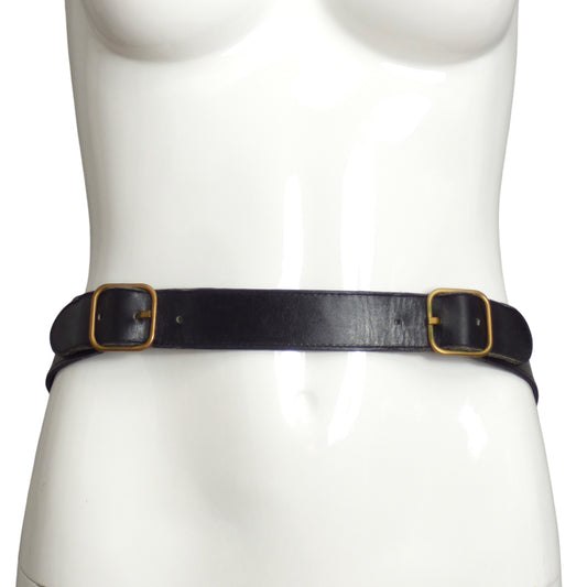 CALVIN KLEIN- 1980s Black Leather Waist Belt, Size S/M