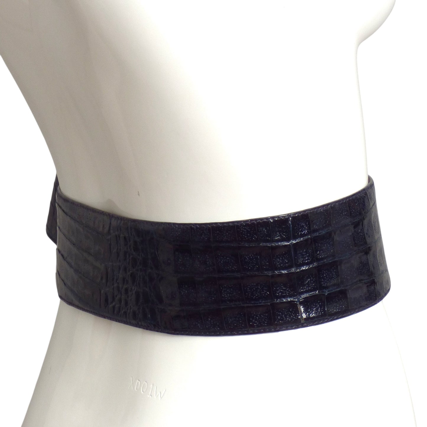 DONNA KARAN- 1980s Navy Crocodile Waist Belt, Size Small