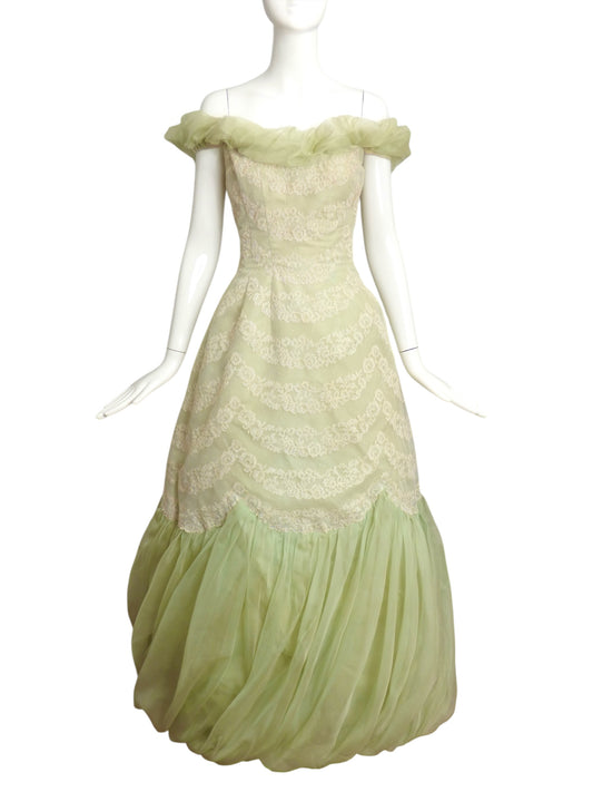 SONIA- 1960s Lace & Organza Gown, Size 6