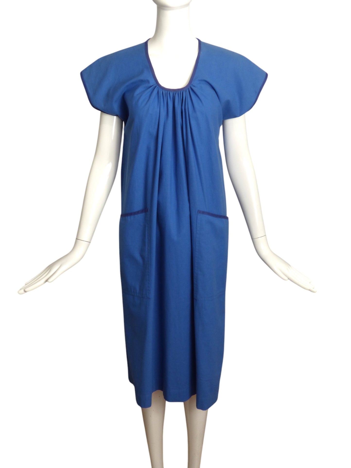 SAINT LAURENT- 1980s Blue Cotton Day Dress, Size 6