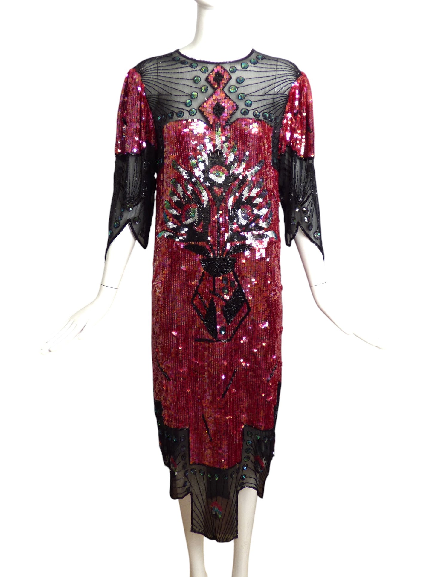 JUDITH ANN- 1980s Bead & Sequin Cocktail Dress, Size 6