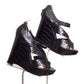 CHRISTIAN DIOR- 2010 Black Leather Platform Wedges, Size 38