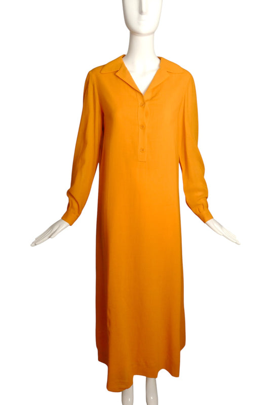 HALSTON- 1970s Orange Maxi Housedress, Size 8