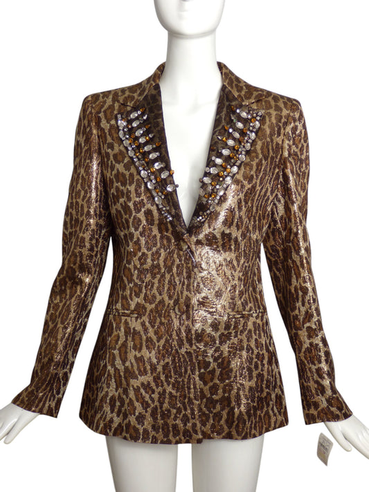 BLUMARINE- NWT Jeweled Metallic Animal Print Blazer, Size 10