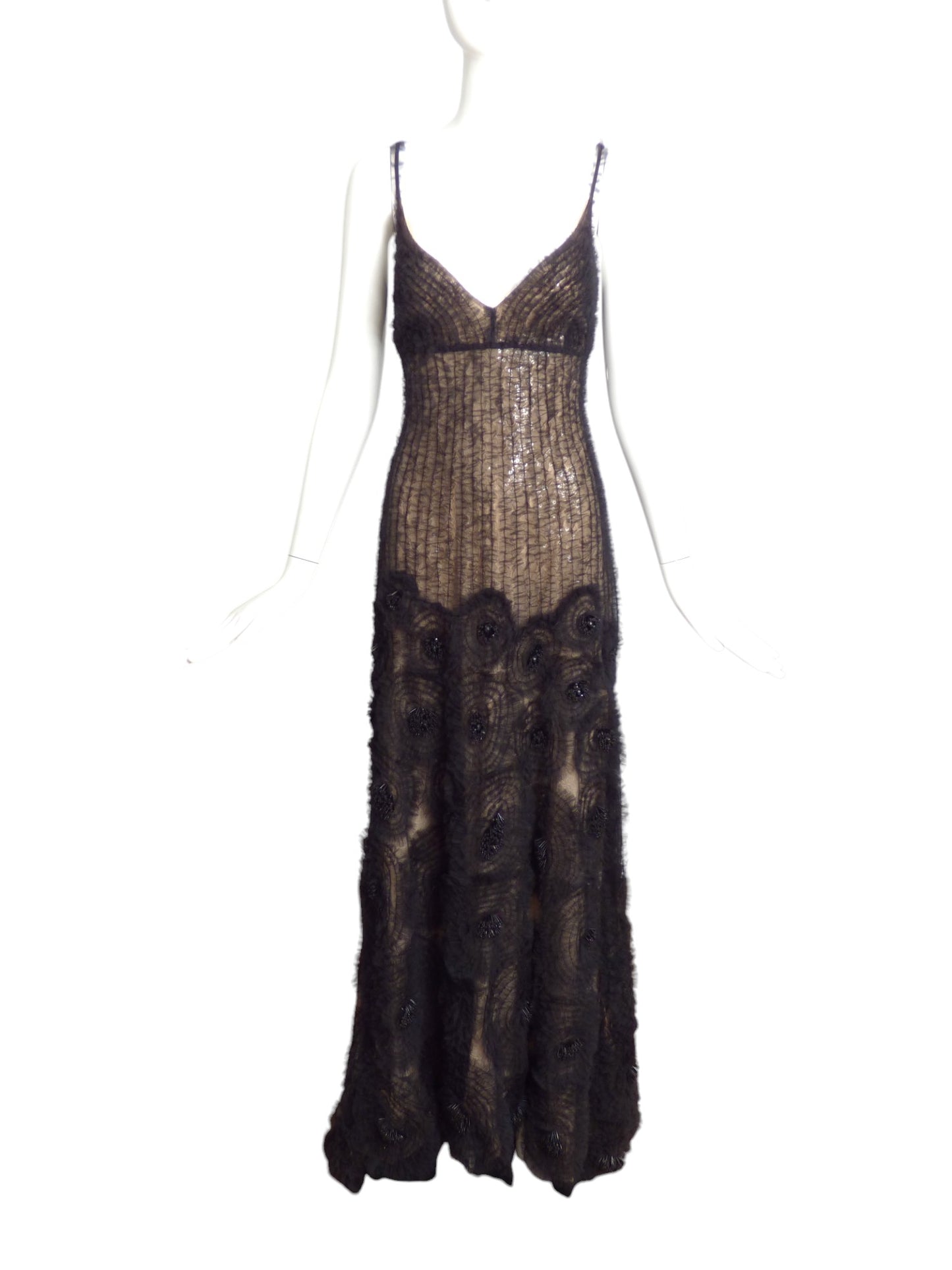 NAEEM KHAN- NWT Black Ruffle & Sequin Evening Gown, Size 8