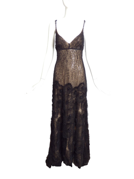 NAEEM KHAN- NWT Black Ruffle & Sequin Evening Gown, Size 8