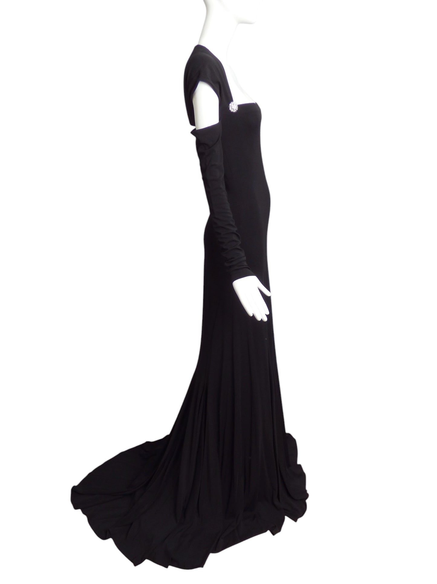 MARC BOUWER- 2007 Black Jeweled Jersey Knit Gown, Size 8