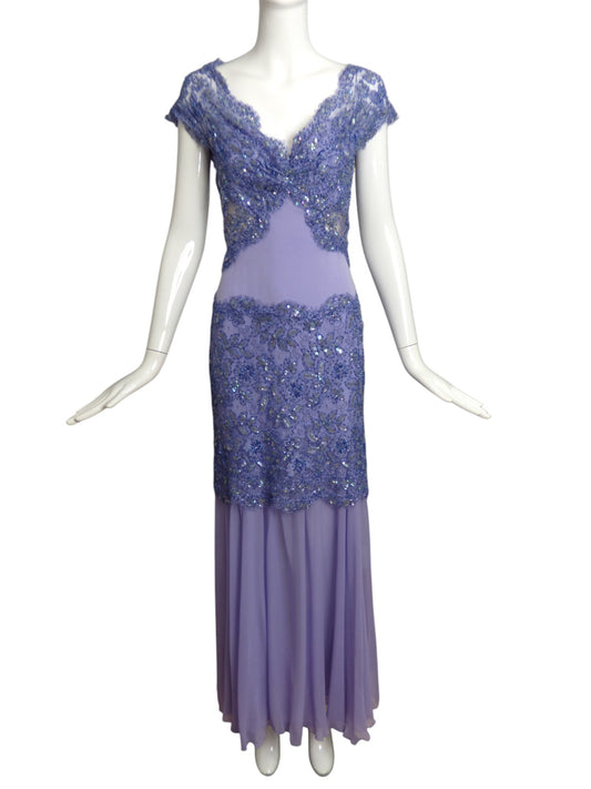 1990s Lilac Beaded Lace Gown, Size 8