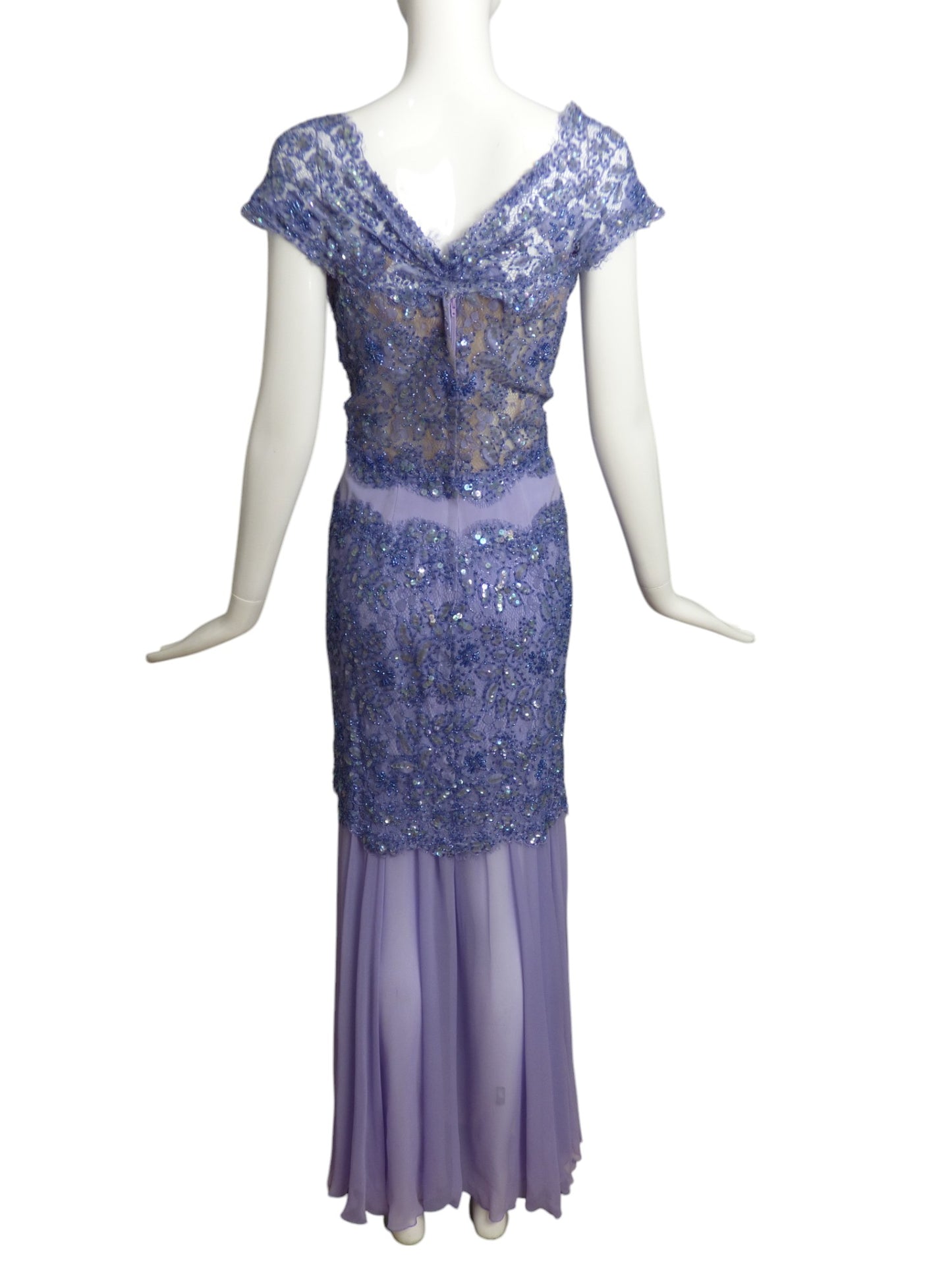 1990s Lilac Beaded Lace Gown, Size 8