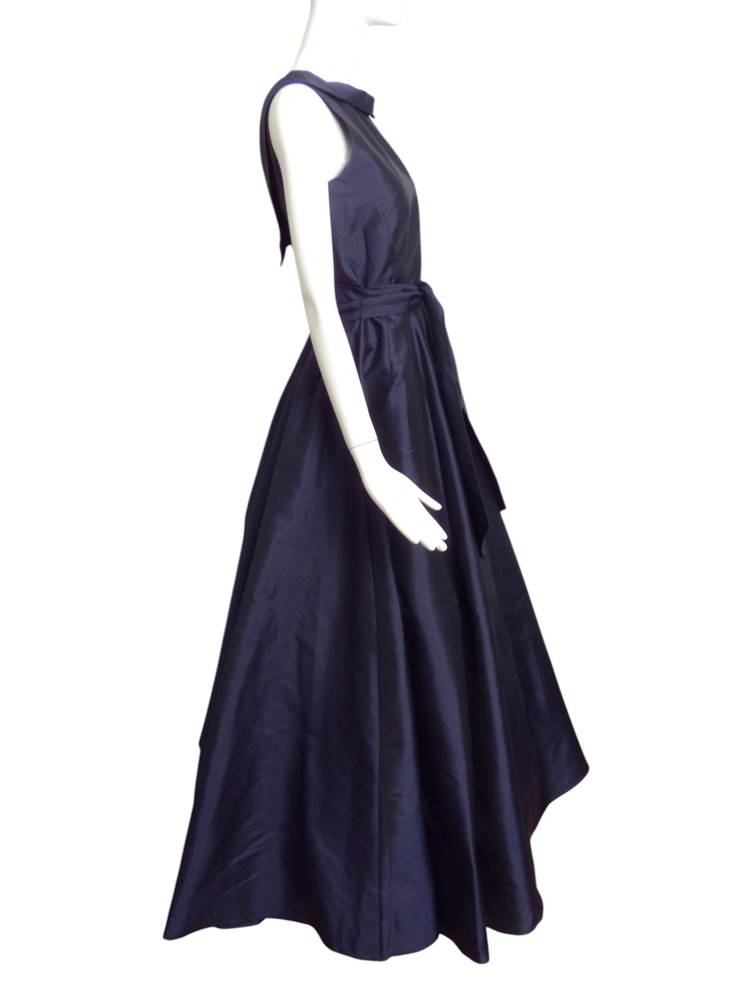 CATHERINE REGEHR- Navy Taffeta Belted Ballgown, Size 8