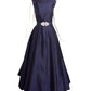 CATHERINE REGEHR- Navy Taffeta Belted Ballgown, Size 8