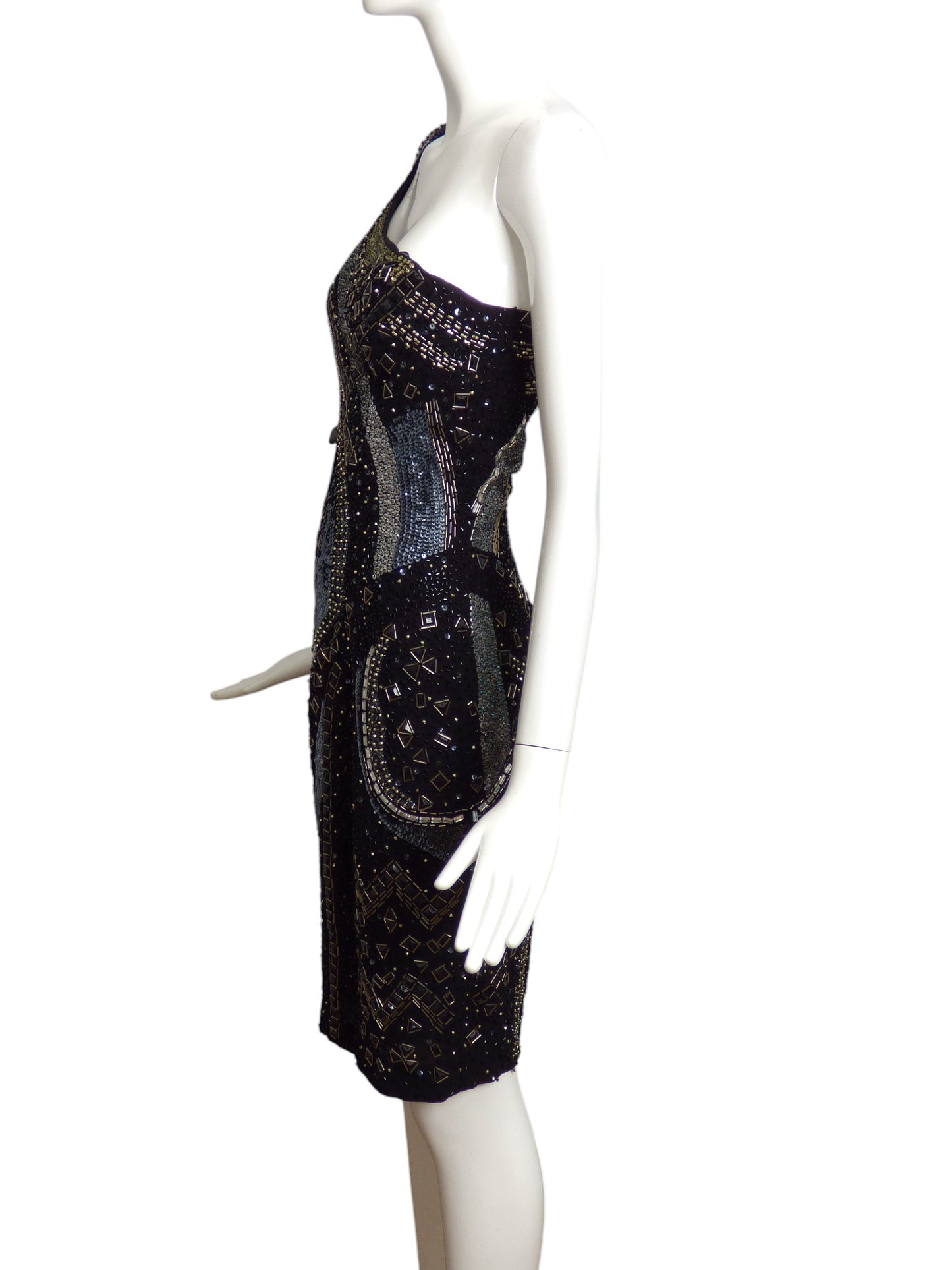 MANDALAY- NWT Black Beaded One Shoulder Dress, Size 8