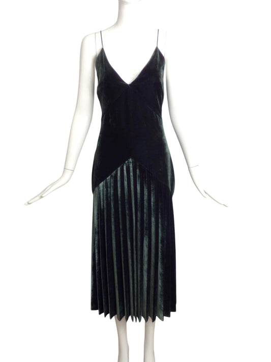 DION LEE- NWT Green Pleated Velvet Maxi Dress, Size 4