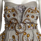 TEMPERLEY-NWT 2010 Grey Jeweled Satin Mini Dress, Size 4