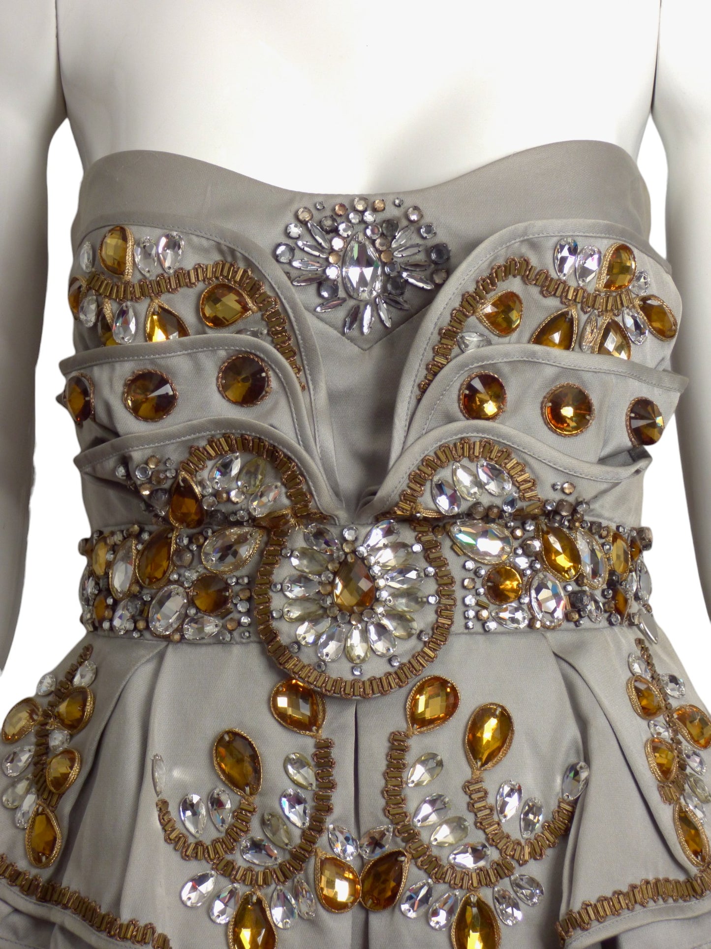 TEMPERLEY-NWT 2010 Grey Jeweled Satin Mini Dress, Size 4