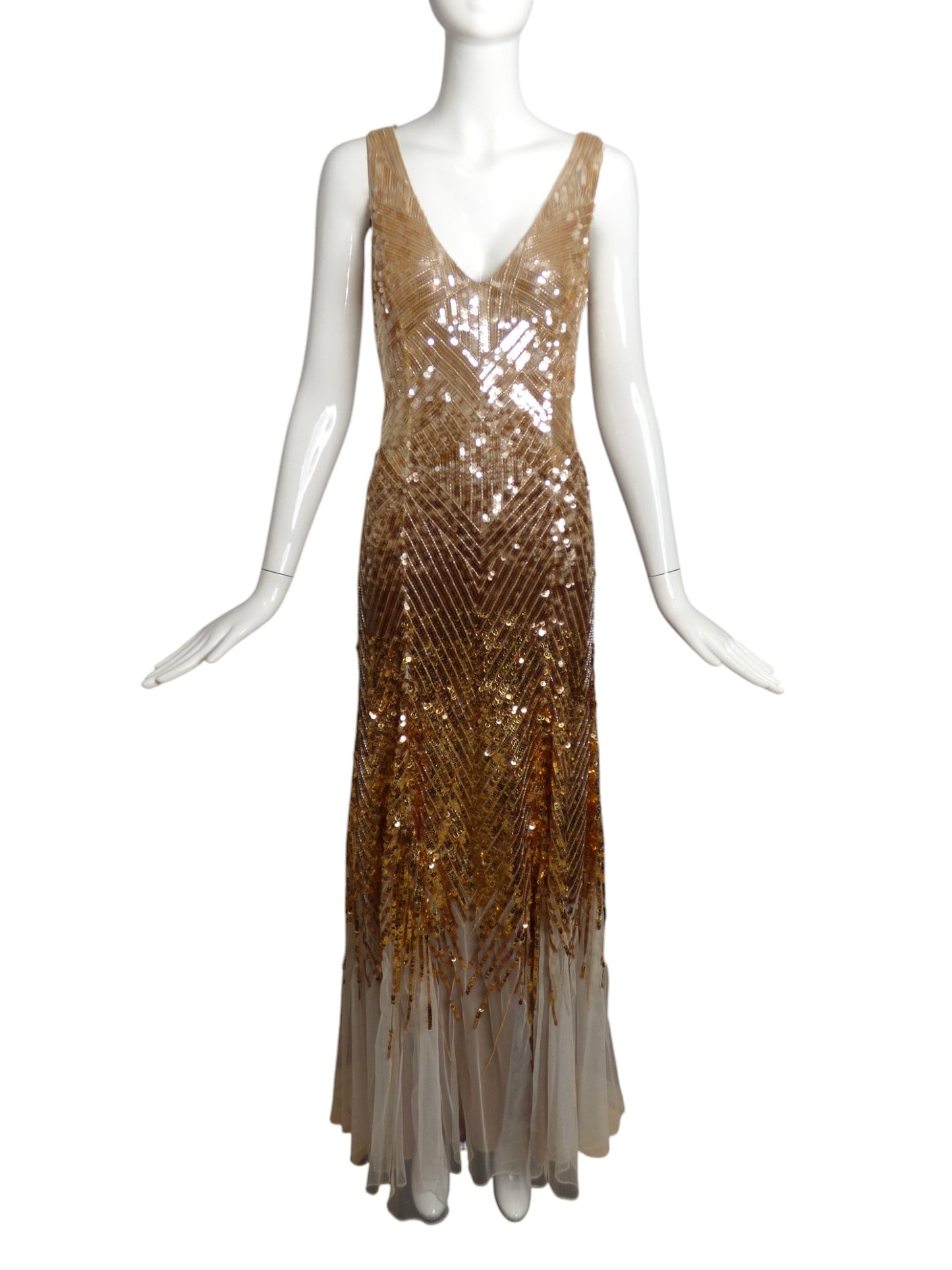 TEMPERLEY-NWT Gold Sequin & Chiffon Evening Gown, Size 4