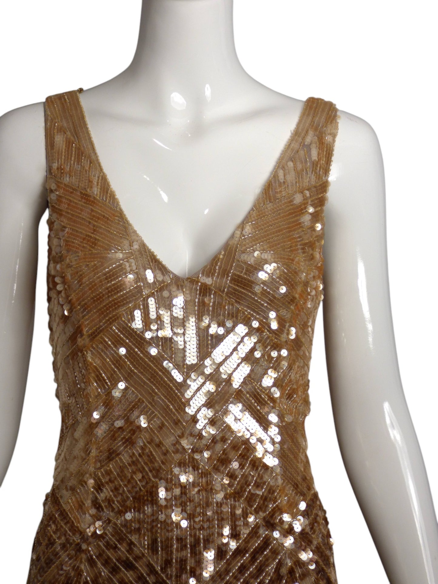 TEMPERLEY-NWT Gold Sequin & Chiffon Evening Gown, Size 4