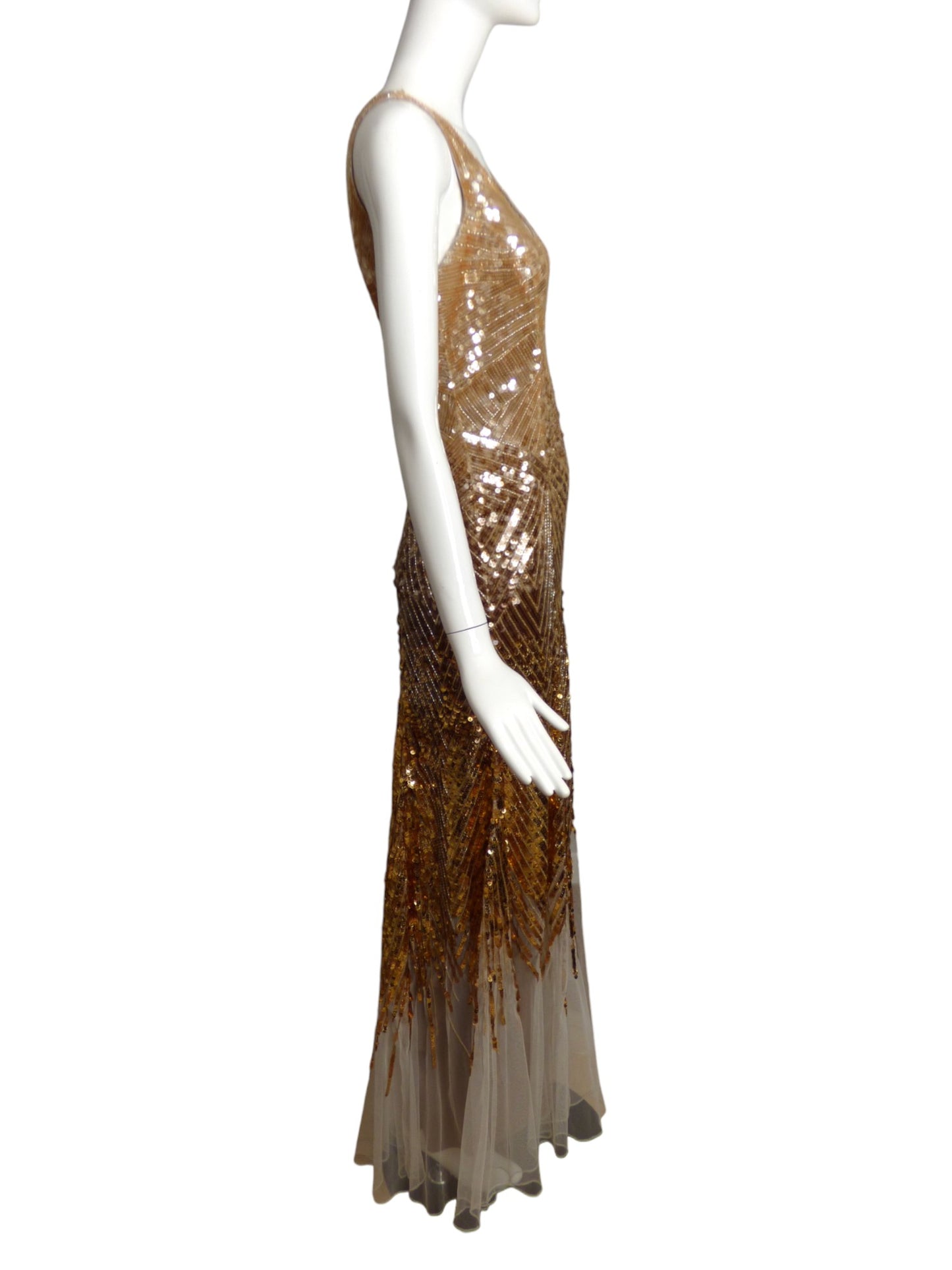 TEMPERLEY-NWT Gold Sequin & Chiffon Evening Gown, Size 4