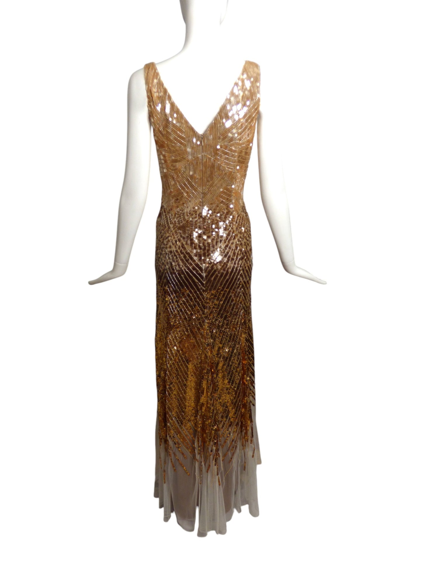 TEMPERLEY-NWT Gold Sequin & Chiffon Evening Gown, Size 4