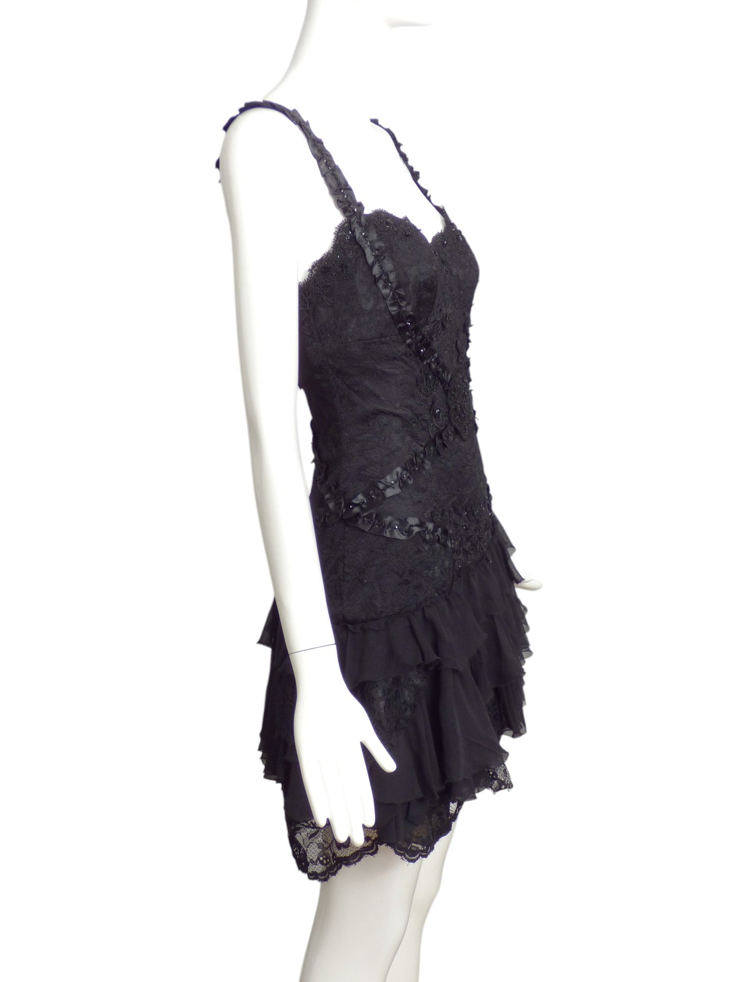 MANDALAY- NWT Black Beaded Lace Mini Dress, Size 6