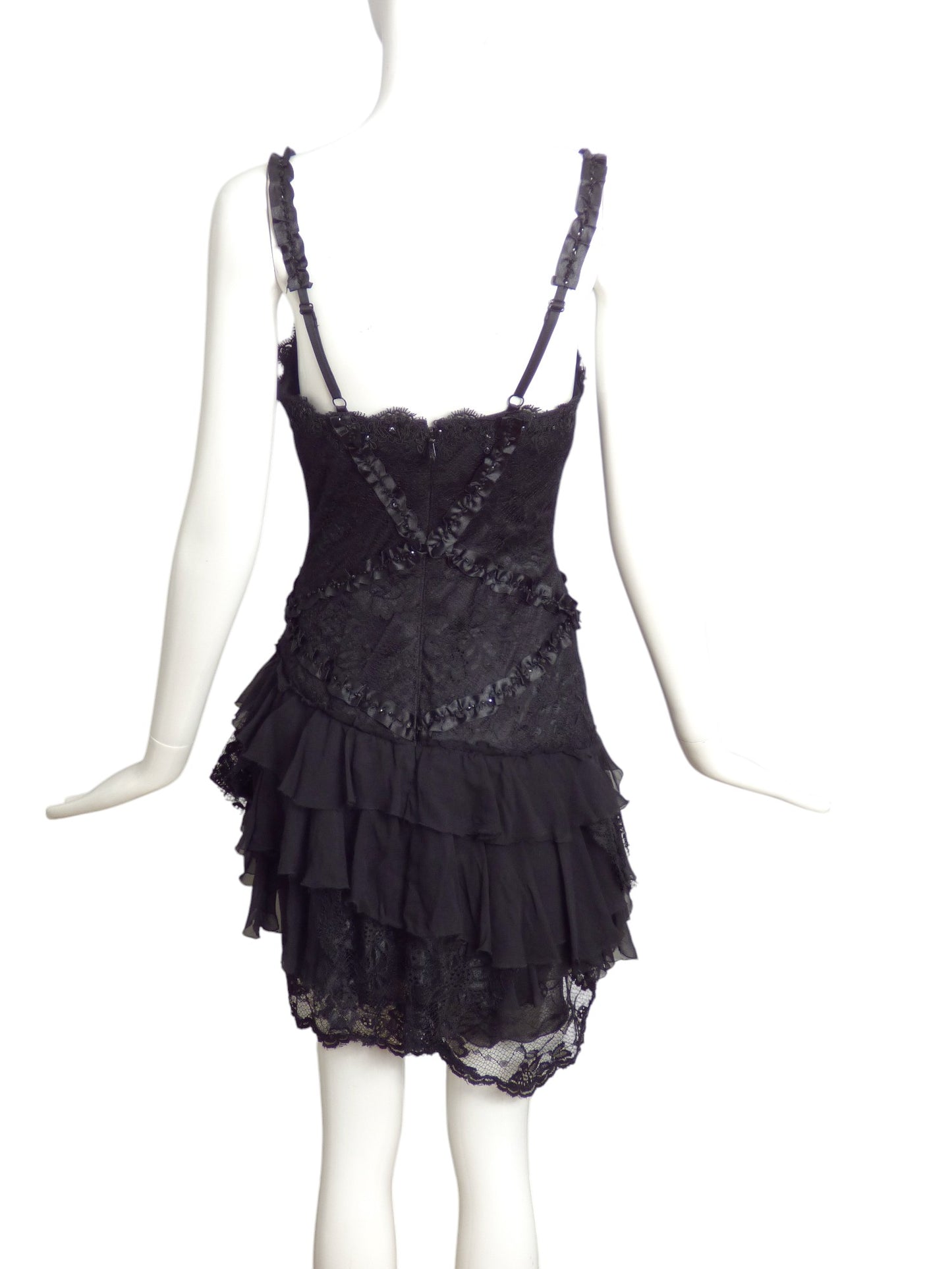 MANDALAY- NWT Black Beaded Lace Mini Dress, Size 6