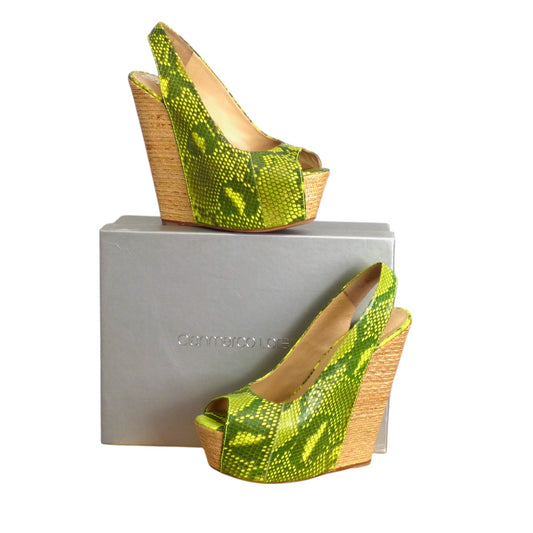 GIANMARCO LORENZI- NIB Green Python Sling Wedges, Size 39