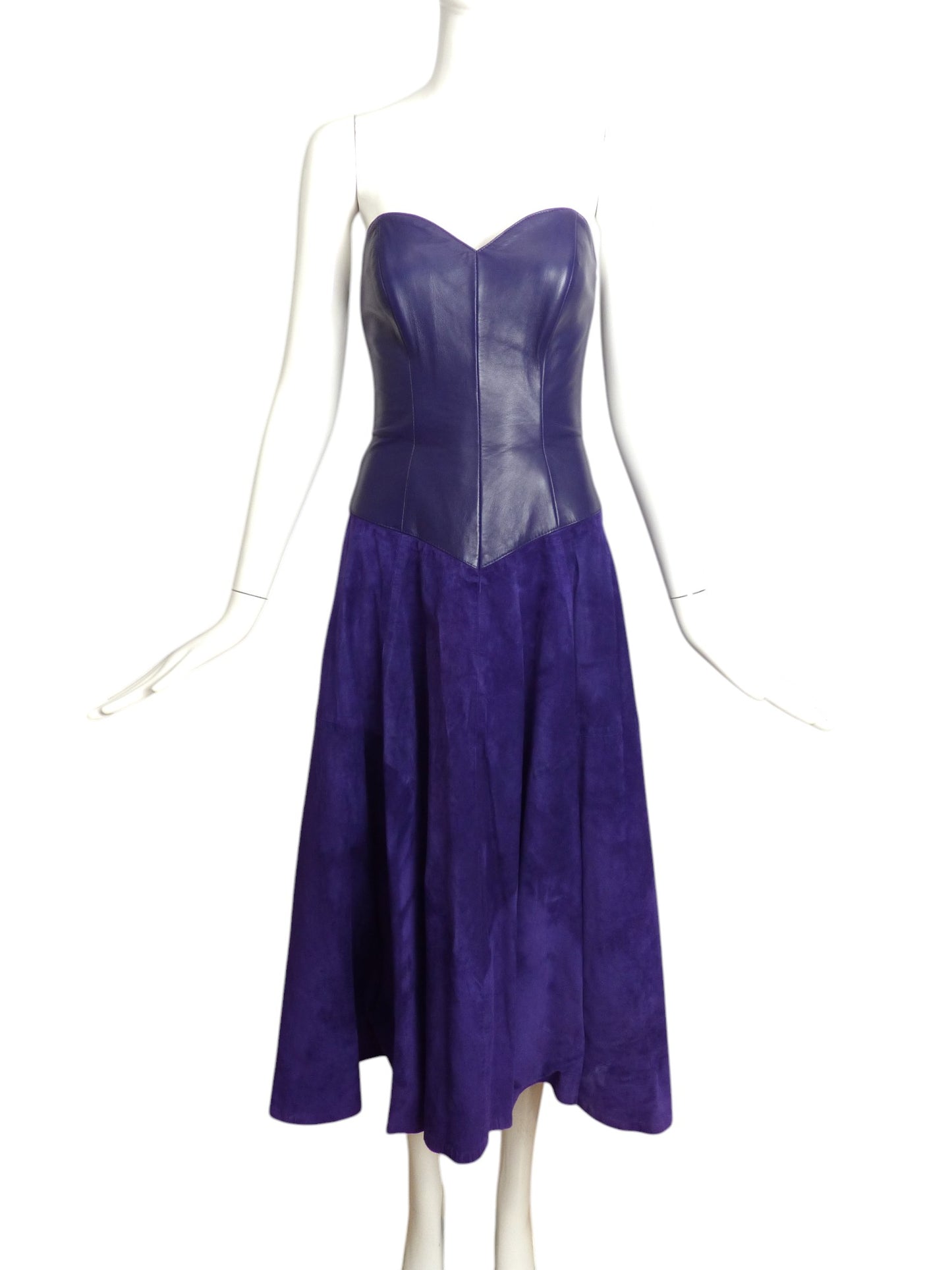 MICHAEL HOBAN- 1980s Purple Leather & Suede Dress, Size 2