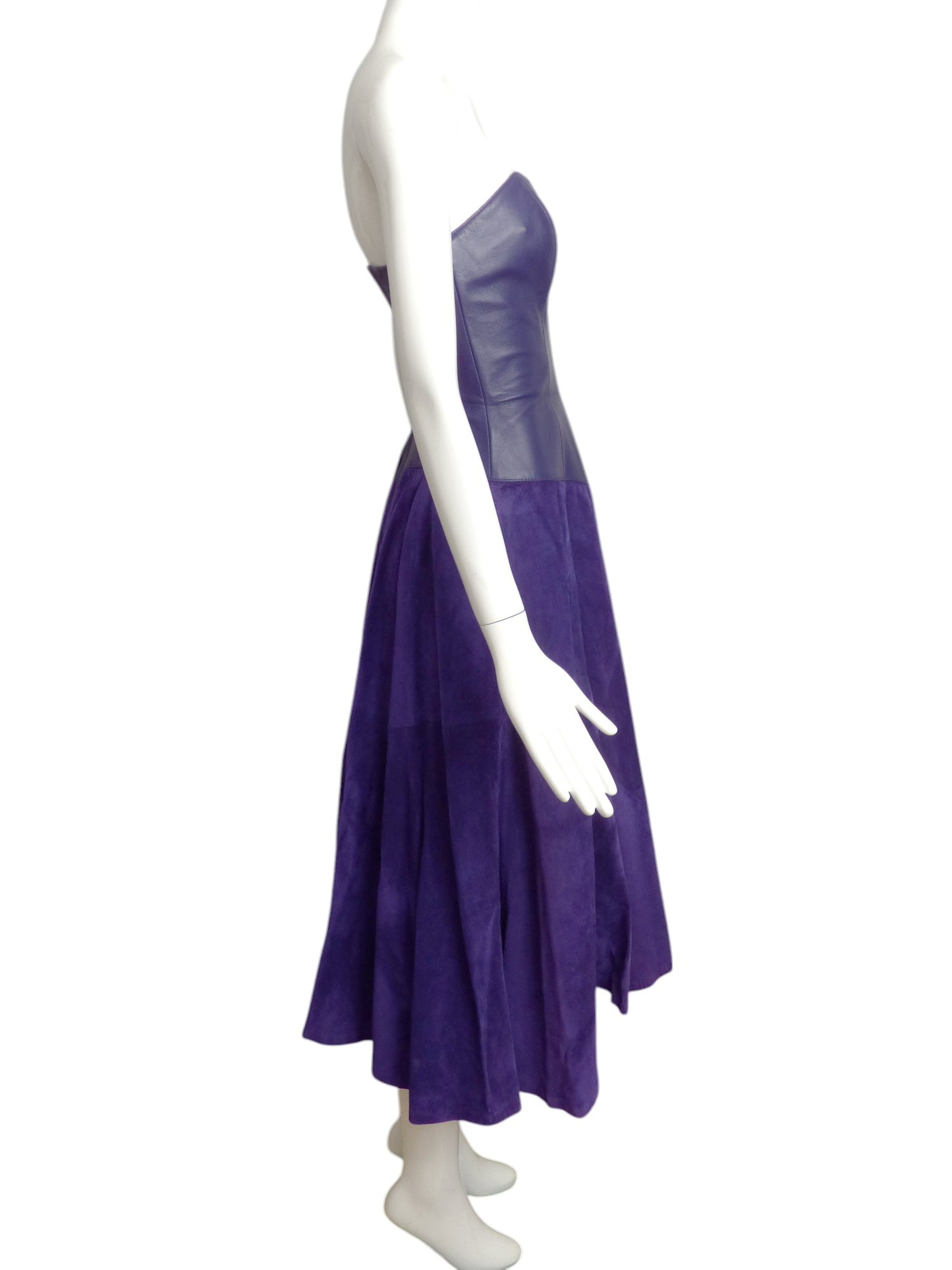 MICHAEL HOBAN- 1980s Purple Leather & Suede Dress, Size 2