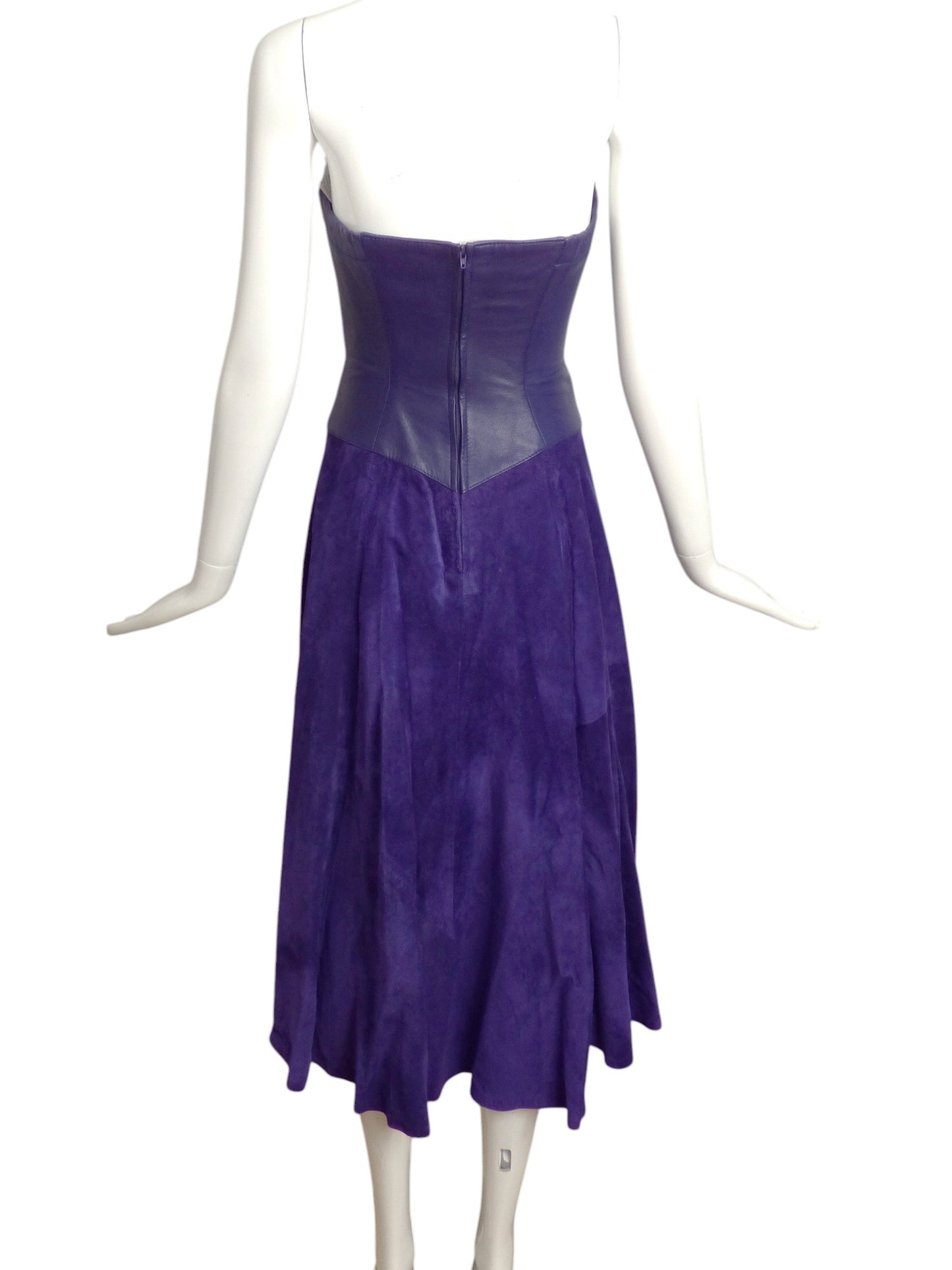 MICHAEL HOBAN- 1980s Purple Leather & Suede Dress, Size 2