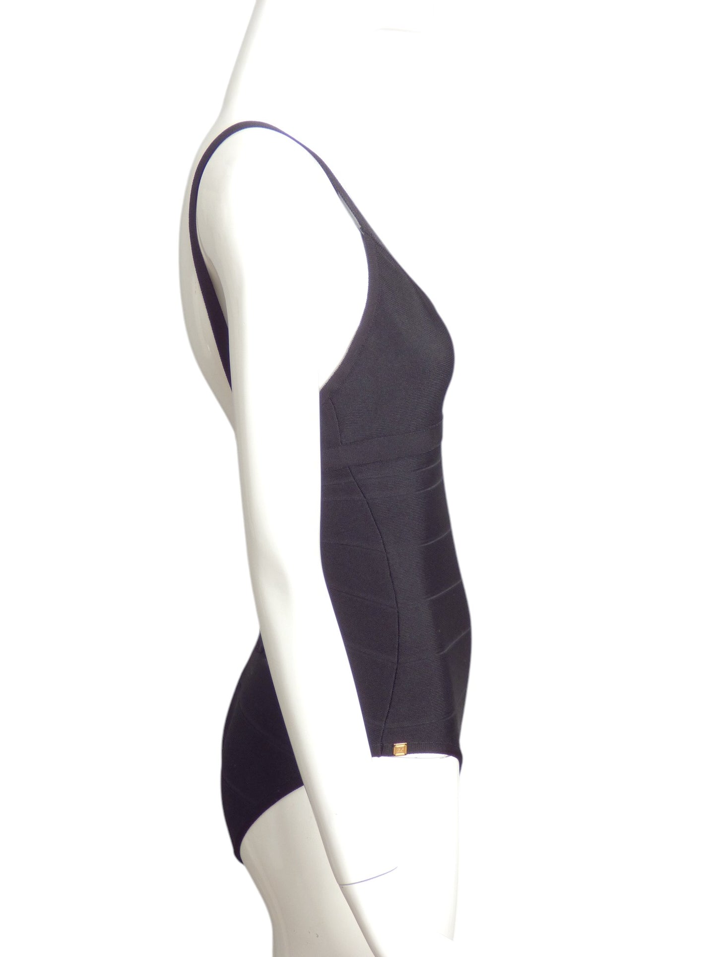 HERVE LEGER- Black Bandage Knit Swimsuit, Size 4