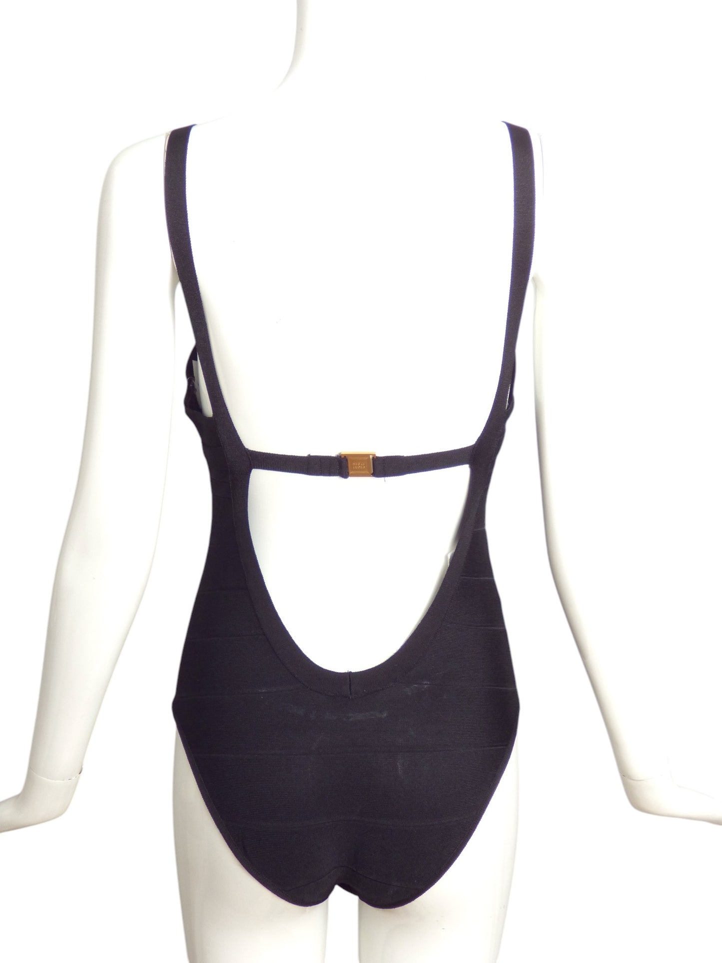 HERVE LEGER- Black Bandage Knit Swimsuit, Size 4