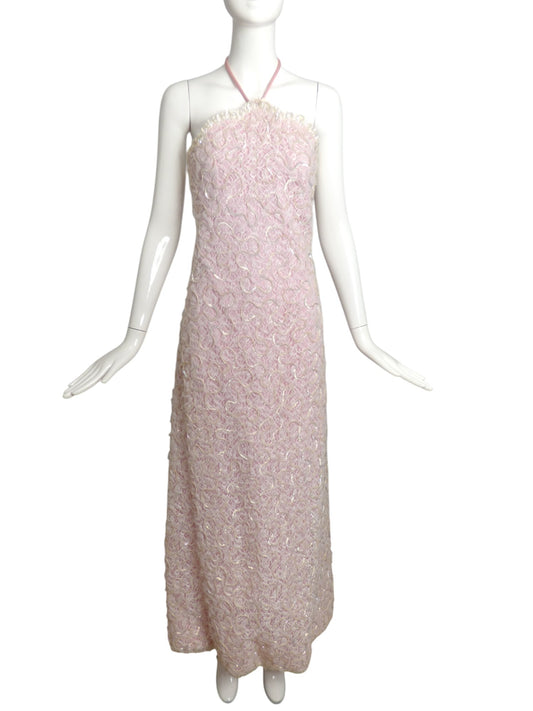 ESTHER WOLF- 1960s White Sequin Lace Evening Gown, Size 4