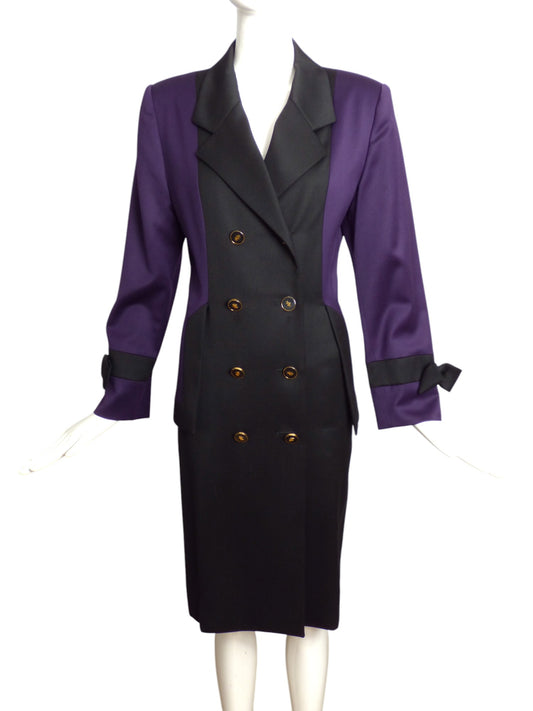 JACQUES FATH- 1990s Color Block Satin Coat Dress, Size 10