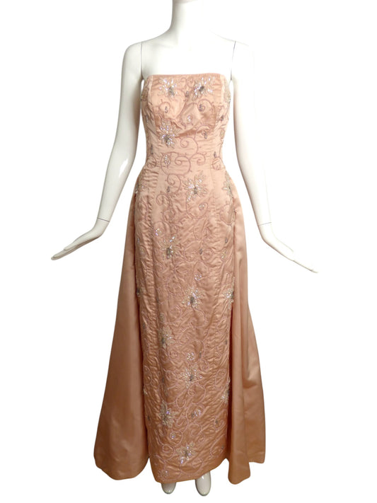 CLIFTON WILHITE- 1960s Pink Beaded Satin Ballgown, Size 4