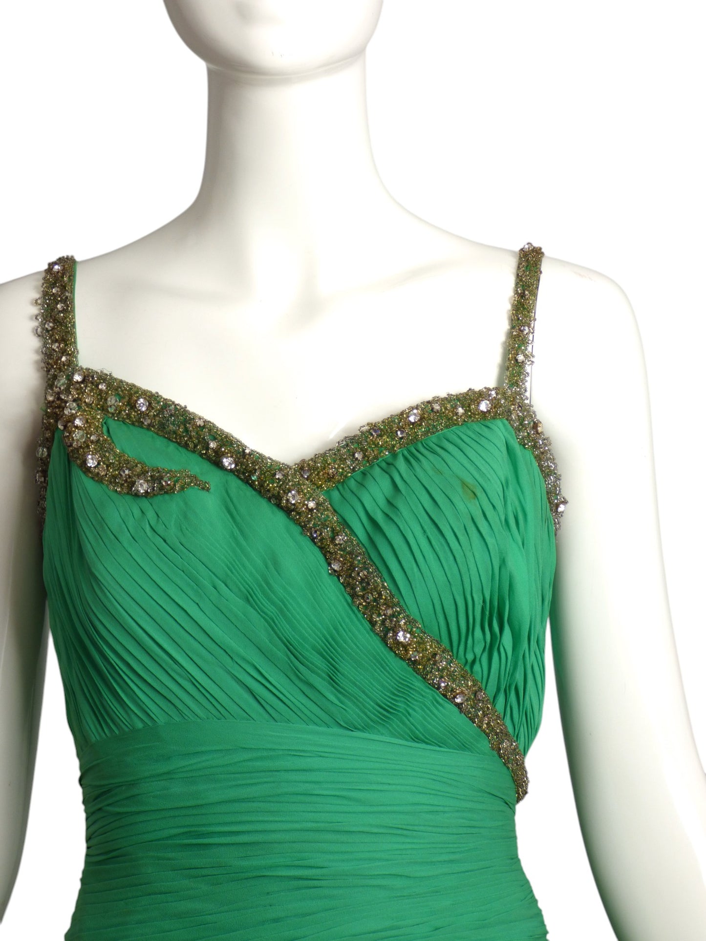 ORIGINAL BY RUDOLF- 1960s Green Beaded Chiffon Party Dress, Size 2