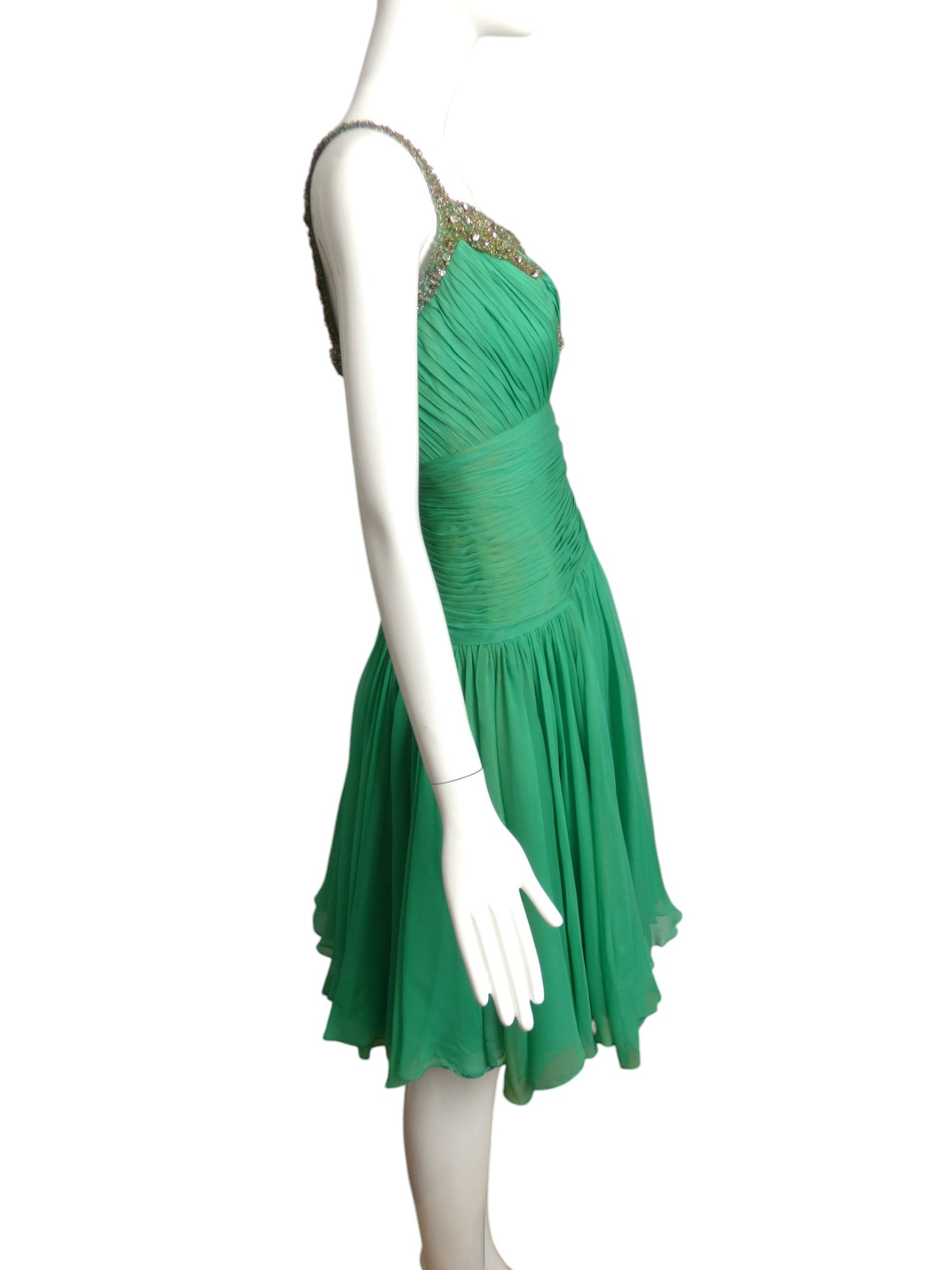 ORIGINAL BY RUDOLF- 1960s Green Beaded Chiffon Party Dress, Size 2