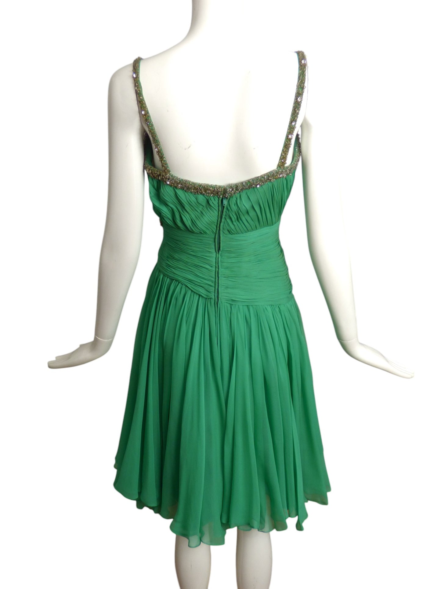 ORIGINAL BY RUDOLF- 1960s Green Beaded Chiffon Party Dress, Size 2