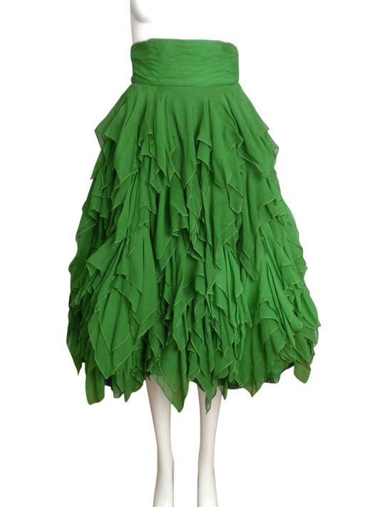 1960s Green Tiered Chiffon Skirt, Size 4