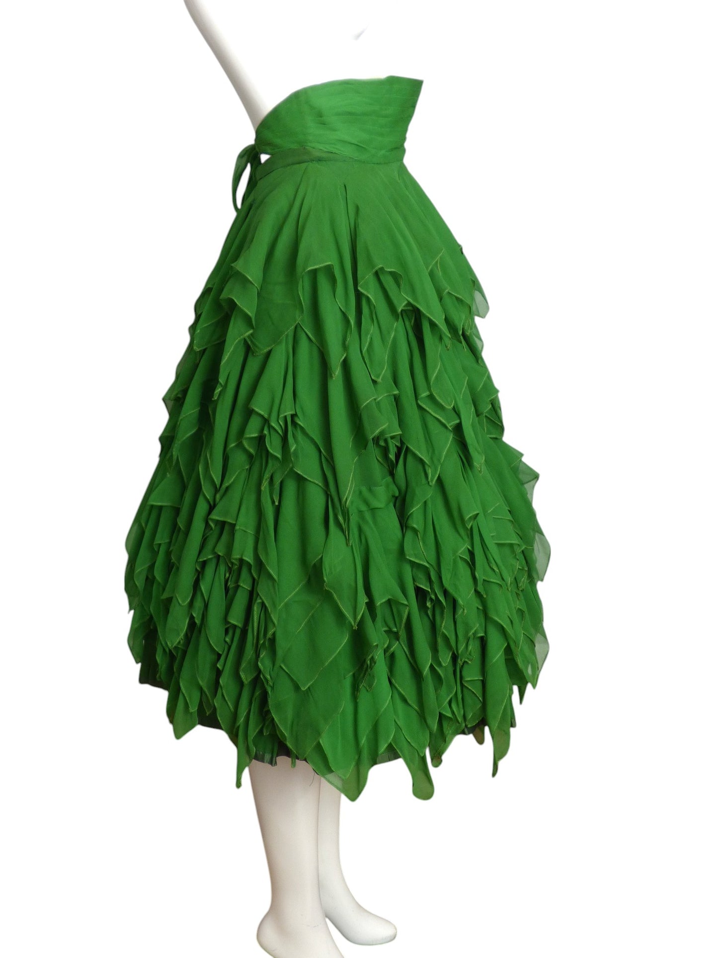 1960s Green Tiered Chiffon Skirt, Size 4